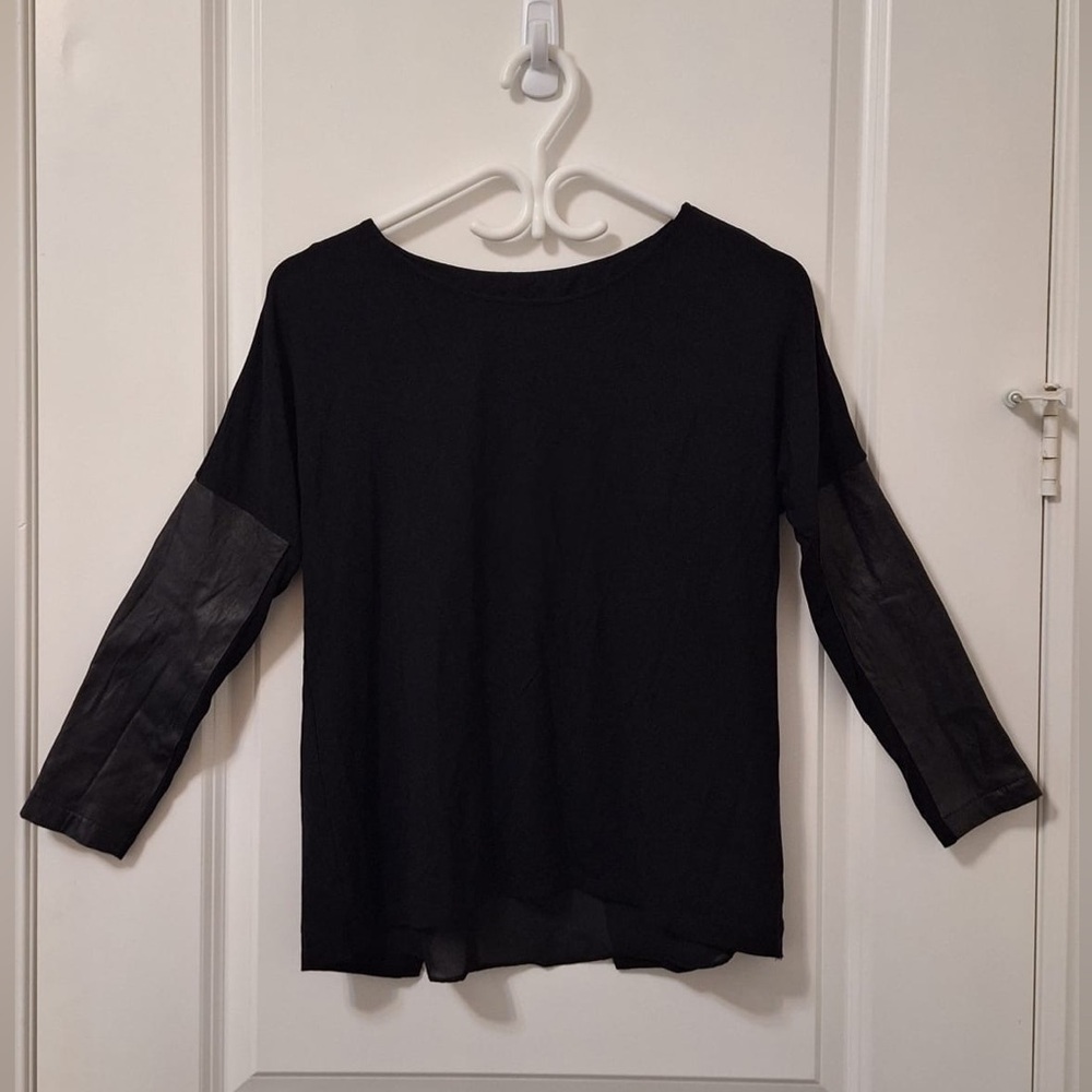 Faux Leather Patch Sleeve Top